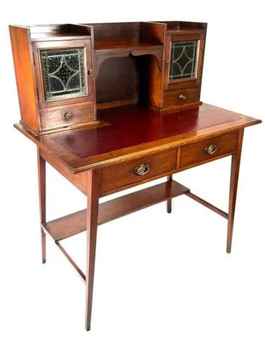 Victorian Maple & Co Writing Desk / Antique Office Furniture / Stained Glass